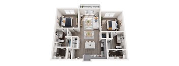 a 3d floor plan of a home with a bedroom and living room