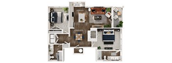 a 3d floor plan of a house with a bedroom and living room