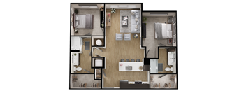 A series of images showing different layouts of a small apartment.