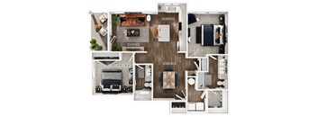 a 3d floor plan of a house with a bedroom and a living room
