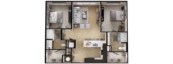 A series of images showing different layouts of a small apartment.