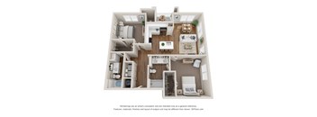 a 3d floor plan of a 1 bedroom apartment