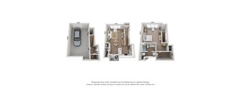 a 3d floor plan of a 3 bedroom apartment