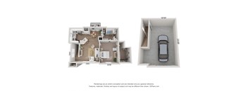 a stylized floor plan of a 2 bedroom apartment