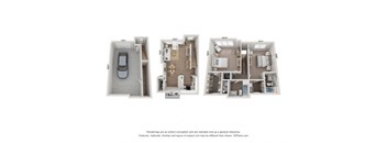 a 3d floor plan of a 3 bedroom apartment