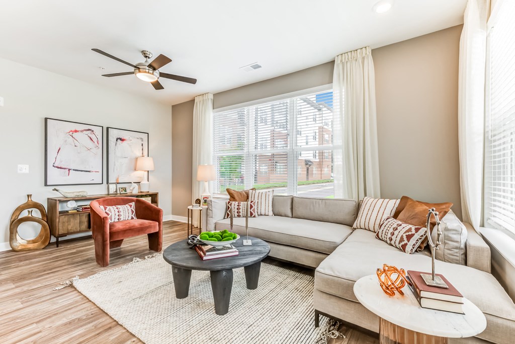 a living room with a couch and a coffee table