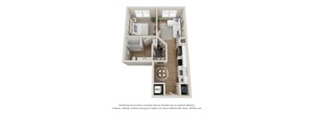 a stylized floor plan of a 1 bedroom apartment