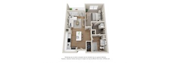 a 3d floor plan of a 1 bedroom apartment