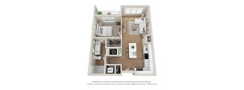 a 3d floor plan of a 1 bedroom apartment