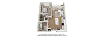 a 3d floor plan of a 1 bedroom apartment