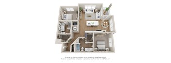 a 3d floor plan of a 1 bedroom apartment