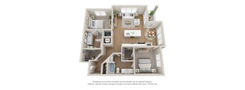 a 3d floor plan of a 1 bedroom apartment