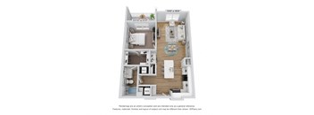 a stylized floor plan with a bedroom and living room