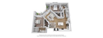 a stylized floor plan with a bedroom and a living room