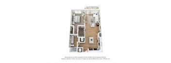A 3D floor plan of a house with labeled rooms.