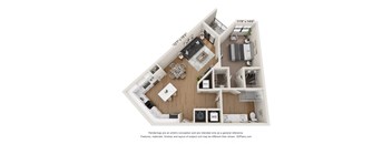 a 1 bedroom floorplan is shown with a wood floor