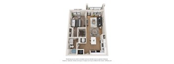 a stylized floor plan of a 1 bedroom apartment