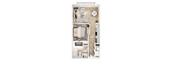 A calendar with a bathroom layout and measurements.