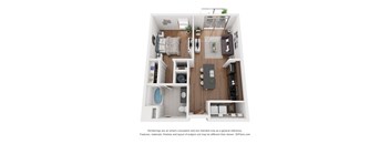 a stylized floor plan of a 1 bedroom apartment