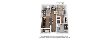 a stylized floor plan of our 1 bedroom floor plan
