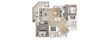A floor plan of a house with a kitchen, living room, and bathroom.