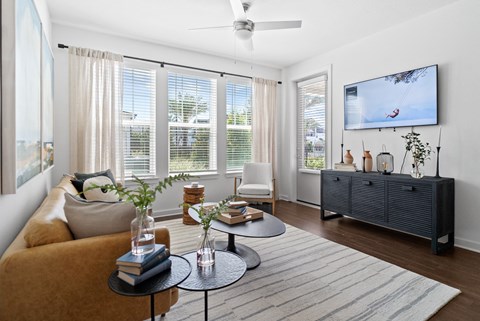 a living room with a couch and a coffee table