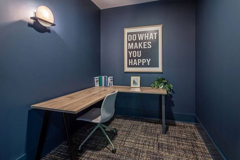 A workspace with a poster that says