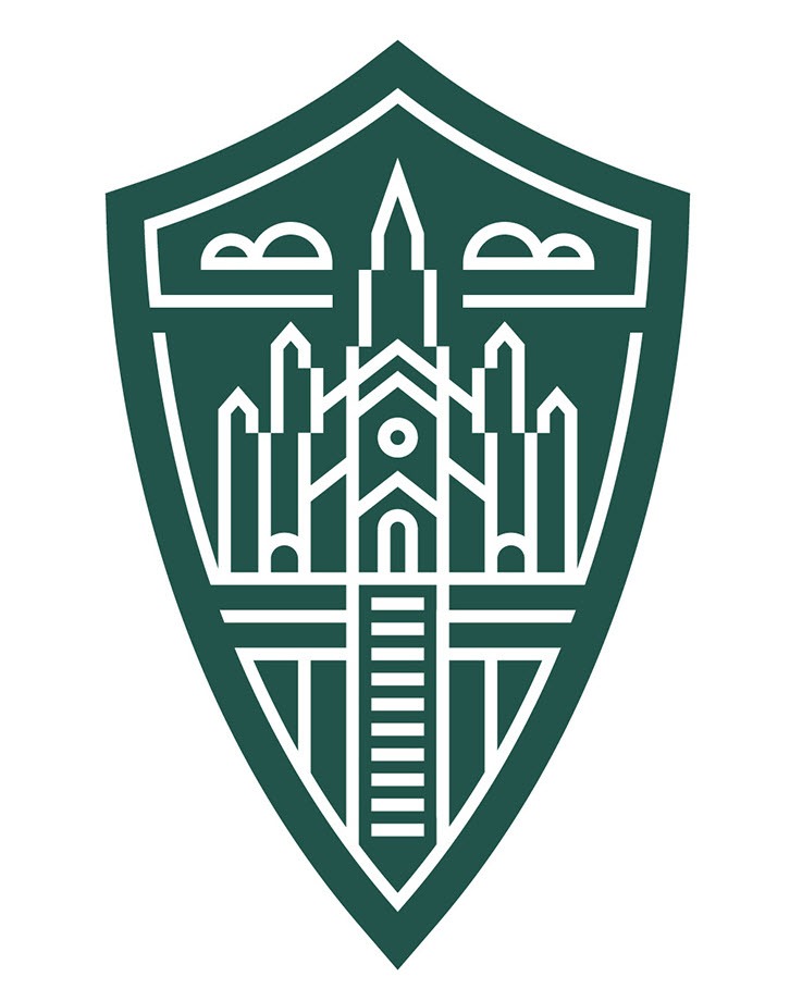 A green shield-shaped logo with a city skyline and clouds.