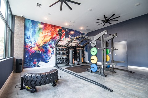 Fitness Center With Yoga/Stretch Area at Novi Flats, North Carolina, 28025