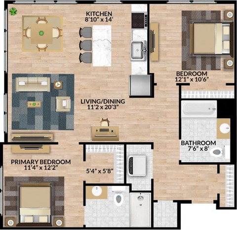 A floor plan of a house showing a kitchen, living room, dining room, three bedrooms, and a bathroom.
