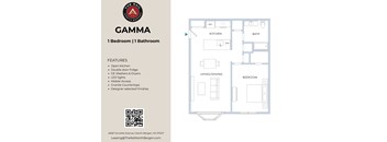 A floor plan of a one bedroom apartment with a kitchen and bathroom.