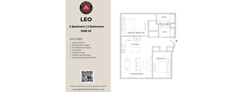 A floor plan for a 2 bedroom, 2 bathroom apartment at The Rialto North Bergen.
