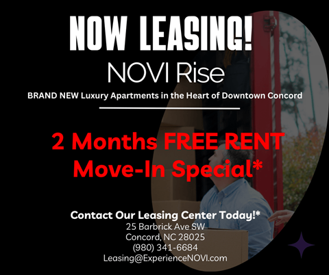 a poster for a now leasing now rise event with a man sitting in a chair
