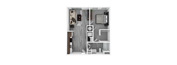 A black and white image of a small apartment layout.