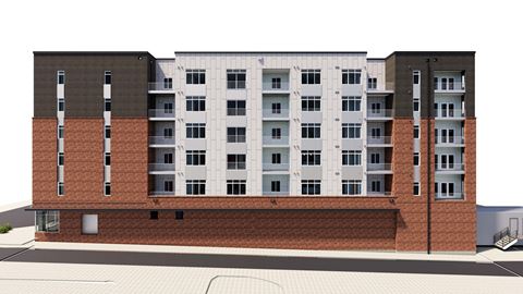 a rendering of the proposed apartment building proposed for the corner