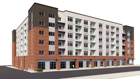 an artist rendering of the proposed apartment building at Novi Rise, Concord, NC 28205