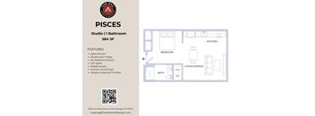 A floor plan for a 584 square foot studio with one bathroom is shown.