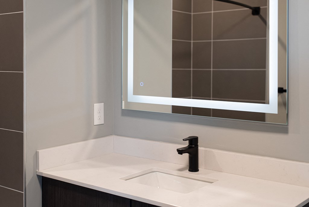 a sink and a mirror in a bathroom
