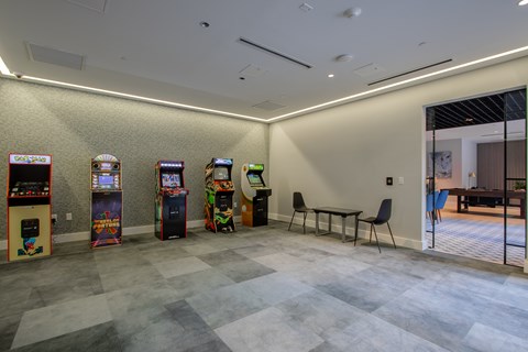 Classic arcade machines in The Rail at Bound Brook’s modern game room.