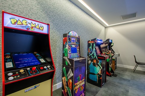 Classic arcade machines in The Rail at Bound Brook’s modern game room in Bound Brook, NJ.
