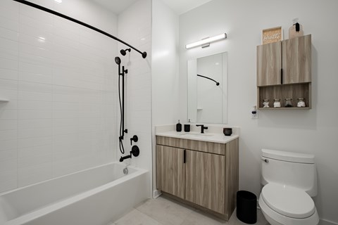 Modern luxury bathroom at The Rail at Bound Brook, NJ.