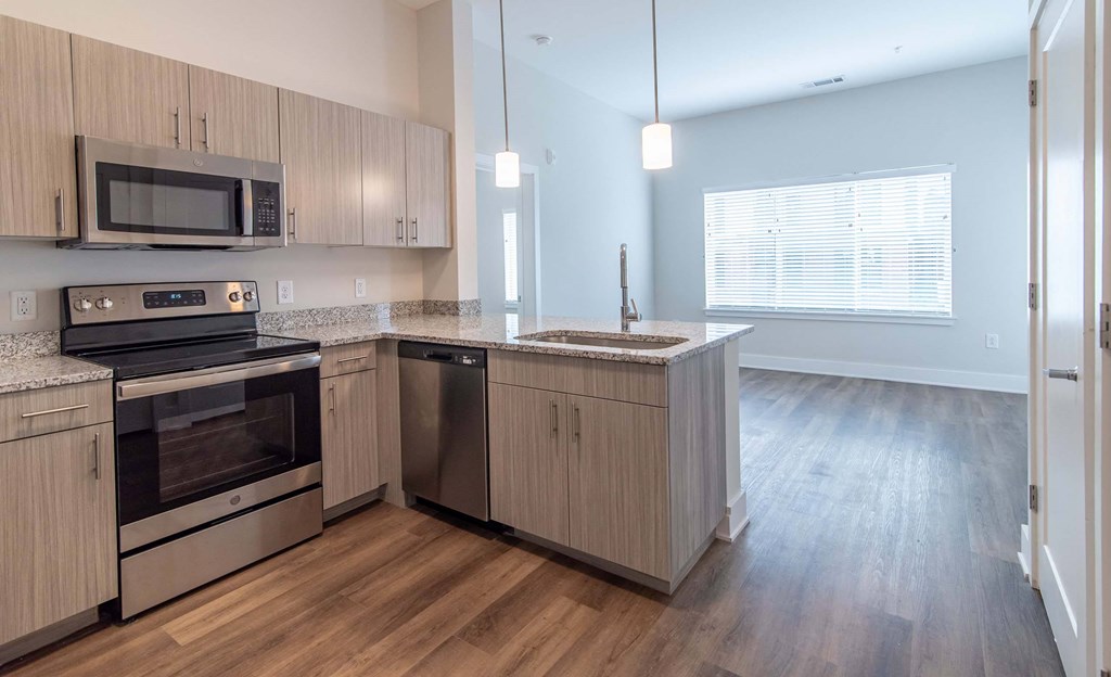 Gourmet kitchen with peninsula layout at Novi Rise Apartments in Concord, NC