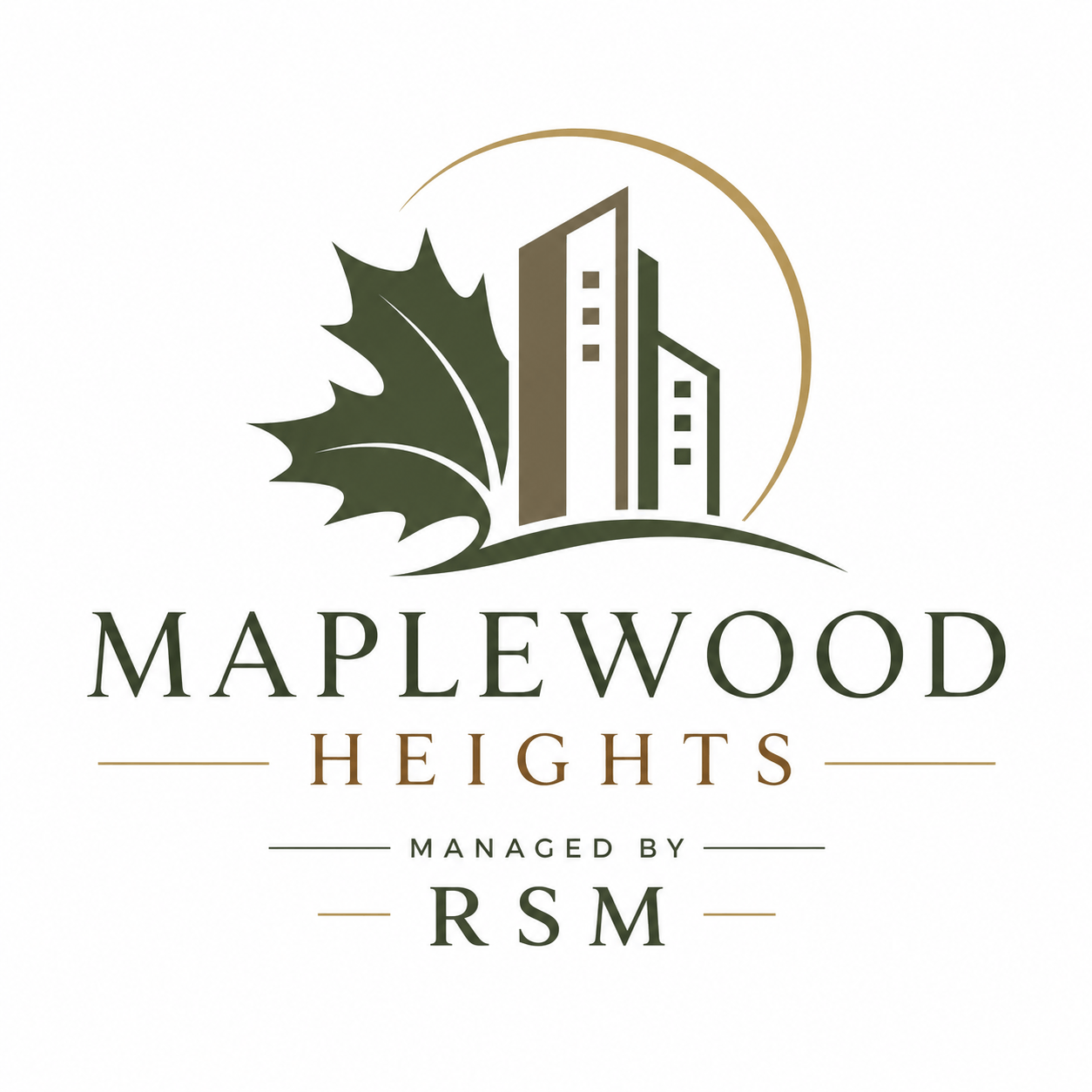 A logo for Maplewood Heights managed by RSM.