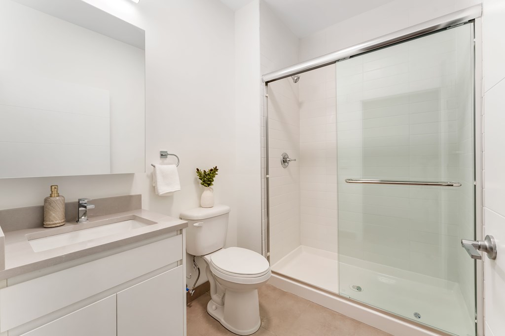 A Bathroom With a Shower at Hue Soul Apartments, East Orange, NJ