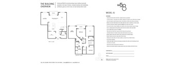 A black and white image of a floor plan for a building with a logo in the top right corner.