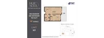 A floor plan for a 760 square foot apartment with one bedroom and one bathroom.