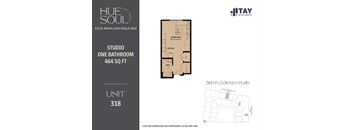 A floor plan for a studio apartment with one bathroom is shown.
