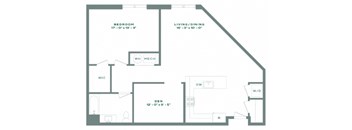 A floor plan of a home with a living room, dining room, bedroom, and bathroom.
