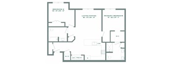 A floor plan of a house with labeled rooms and dimensions.