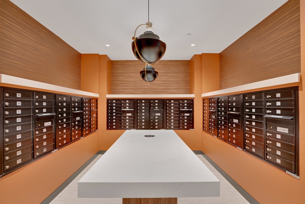 a wine cellar with a white table in the center